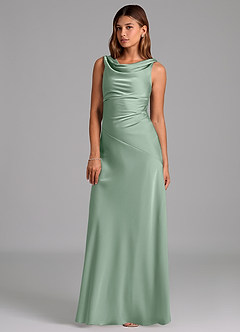 Azazie Nerine Brudtärnklänningar Klä av A-Linje i Stretch Satin Plisserad Agave image1