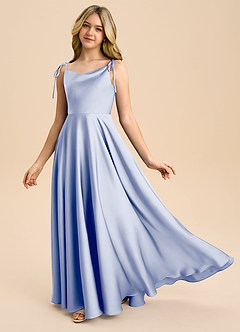 Azazie Popsy Junior Ice A-Line Bow Stretch Satin Dress image1