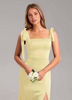 Azazie Frostine Bridesmaid Dresses Lemon Sorbet A-Line Bow Stretch Satin Dress image4