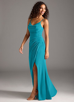 Azazie Deandra Bridesmaid Dresses Jade Mermaid Pleated Chiffon Dress image3