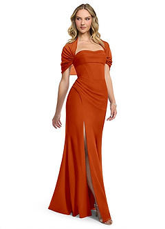 Azazie Zia Bridesmaid Dresses Paprika Sheath Side Slit Chiffon Convertible Dress image3
