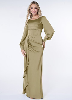 Azazie Raye Bridesmaid Dresses Moss Green Mermaid Long Sleeve Stretch Satin Dress image1