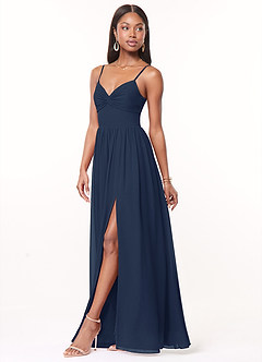 Azazie Zeya Bridesmaid Dresses Dark Navy A-Line V-Neck Pleated Chiffon Dress image4