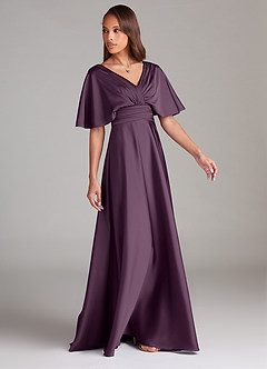 Azazie Pamela Robes de demoiselle d'honneur Robe Trapèze en Satin extensible Plissée Prune image3