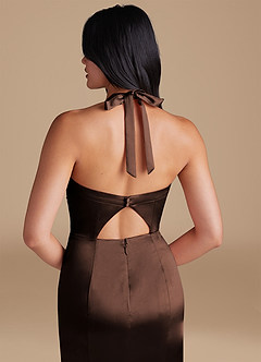 Azazie Emeria Bridesmaid Dresses Ganache Sheath Side Slit Metallic Satin Dress image4