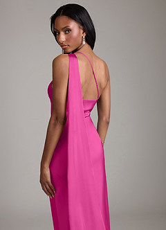 Azazie Galinda Brudtärnklänningar Klä av Sjöjungfru i Stretch Satin Ena axeln Fuchsia image2