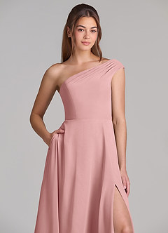 Azazie Melanie Robes de demoiselle d'honneur Robe Trapèze en Mousseline de soie Épaule décolletée Rose Poussiéreuse image5