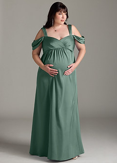 Azazie Rhea Robes de demoiselle d'honneur de maternité Robe Trapèze Épaule nue plissée Longueur ras du sol Satin extensible image8