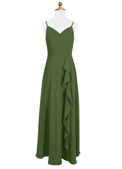 Azazie Naeem Junior A-Linie Gestreift Chiffon Kleid Olivgrün image4