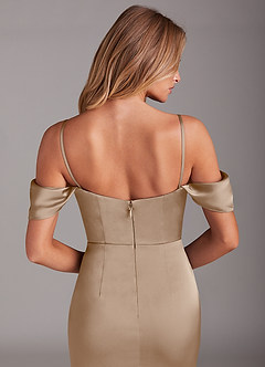 Azazie Saige Bridesmaid Dresses Taupe Mermaid Off the Shoulder Stretch Satin Dress image6