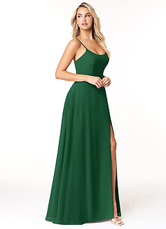 Azazie Moira Brautjungfernkleider A-Linie Schaufel Chiffon Kleid Dunkelgrün image4