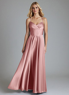 Azazie Alaia Suknie dla druhen Linia A Gorset Satyna elastyczna Do ziemi Sukienka image1