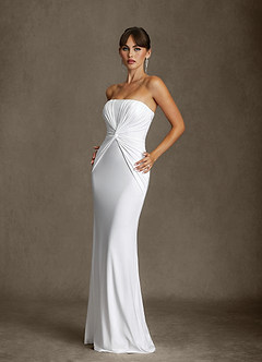 Azazie Araya Wedding Dresses Diamond White Sheath Strapless Jersey Satin Dress image9