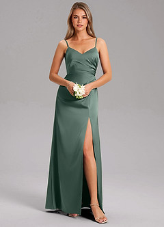 Azazie Azuree Robes de demoiselle d'honneur Robe Trapèze en Satin extensible Plissée Mousse De Mer image3