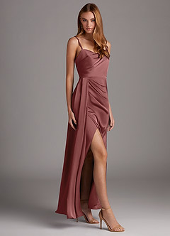 Azazie Bona Vendita Finale Abito A-Line in Raso Elasticizzato con Scollo a V a Pieghe Ametista image2