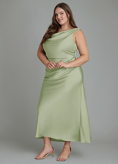 Azazie Kieryn Vestidos de damas de honor Vestido Salvia Polvorienta de Satén Elástico de Corte Sirena con Plisado image4