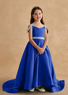 Azazie Jodi Flower Girl Dresses Royal Blue A-Line Matte Satin Dress image4