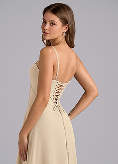 Azazie Valentine Bridesmaid Dresses Champagne A-Line Corset Chiffon Dress image6
