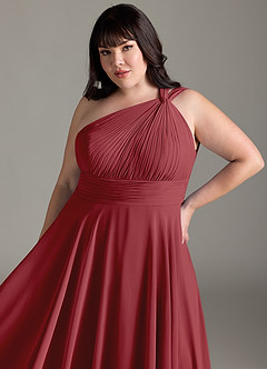 Azazie Charlize Bridesmaid Dresses Pomegranate A-Line One Shoulder Chiffon Dress image12