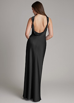 Azazie Dimitra Robes de demoiselle d'honneur Robe Trapèze en Satin extensible Plissé Noir image7