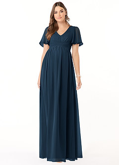 Azazie Verna Maternity Bridesmaid Dresses A-Line V-Neck Ruched Chiffon Floor-Length Dress image3