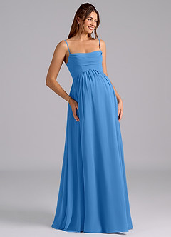 Azazie Saige vestidos de dama de honor de maternidad Vestido de Corte en A Plisado Hasta el suelo Gasa image7