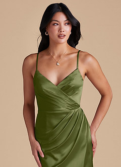 Azazie Maci Final Sale Auburn Sheath Pleated Metallic Satin Dress image2