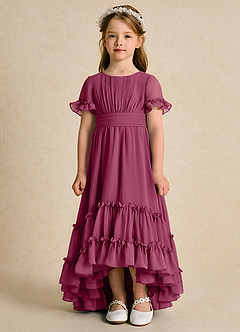 Azazie Kass Flower Girl Dresses Mulberry A-Line Pleated Chiffon Dress image4