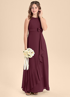Azazie Lilenne Junior Cabernet A-Line Bow Chiffon Dress image3