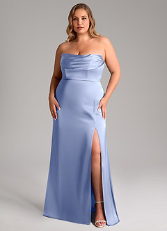 Azazie Saige Bridesmaid Dresses Ice Sheath Off the Shoulder Stretch Satin Dress image16
