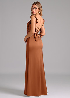 Azazie Jessamine Bridesmaid Dresses Copper A-Line Corset Stretch Satin Dress image2