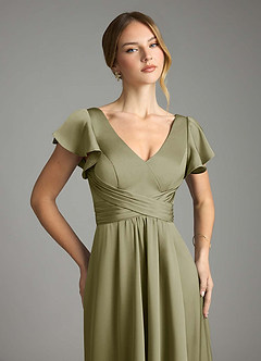 Azazie Omari Bridesmaid Dresses Pistachio A-Line Stretch Satin Dress image6