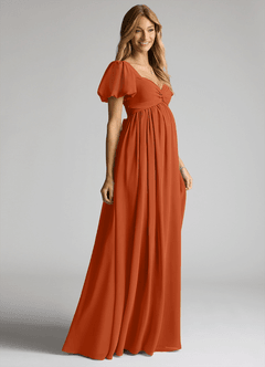 Azazie Madisynn Maternity Bridesmaid Dresses Bow Chiffon Floor-Length Dress image3