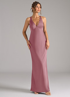 Azazie Tianna Bridesmaid Dresses Vintage Mauve Sheath Stretch Satin Dress image6