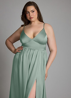 Azazie Aaida Kleider zum Anprobieren zu Hause A-Linie Korsett Stretch-Satin Kleid Smaragd image11