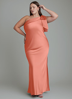 Azazie Yuanna Bridesmaid Dresses Salmon Pink Mermaid One Shoulder Stretch Satin Dress image11
