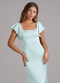 Azazie Elkie Final Sale Sea Glass Mermaid Square Neckline Stretch Satin Dress image6