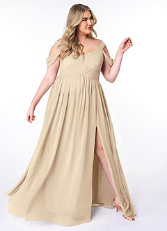 Azazie Lianne Jurken voor bruidsmeisjes Jurk van Chiffon met A-Lijn Off the Shoulder Champagne image10