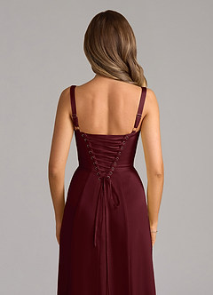 Azazie Amaris Bridesmaid Dresses Cabernet A-Line Corset Stretch Satin Dress image6