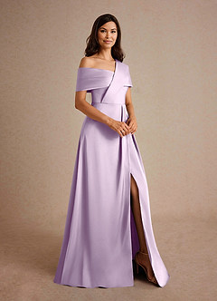 Azazie Milton Mother of the Bride Dresses Frosted Lilac A-Line Pleated Stretch Satin Dress image6