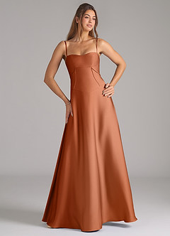 Azazie Valentine Bridesmaid Dresses Copper A-Line Corset Stretch Satin Dress image4