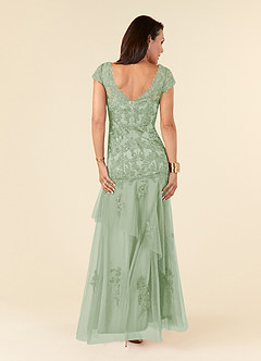 Azazie Romy Mother of the Bride Dresses Dusty Sage Mermaid V-Neck Sequins Tulle Dress image4