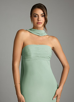 Azazie Saylor Vestidos de damas de honor Vestido de Agave de Gasa de Corte Sirena con Sin tirantes image6