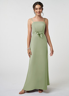 Azazie Anina Junior Robe Trapèze en Satin extensible Arc Vert Sauge image1