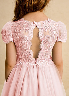 Azazie Puff Flower Girl Dresses Blushing Pink Ball-Gown Lace Tulle Dress image8