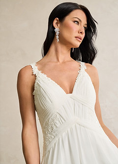 Azazie Ramona Wedding Dresses Cream A-Line Scoop Sequins Chiffon Dress image2