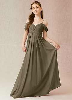 Azazie Kaitlynn Junior Willow Green A-Line Off the Shoulder Chiffon Dress image4