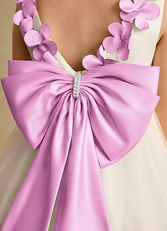 Azazie Lilli Flower Girl Dresses Ivory Candy Pink A-Line Bow Tulle Dress image6
