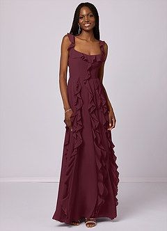 Barbie ♥ Azazie Robes de demoiselle d'honneur Robe Trapèze en Mousseline de soie avec poches Cabernet image3