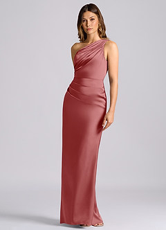 Azazie Akilah Bridesmaid Dresses Antique Rose Mermaid One Shoulder Stretch Satin Dress image6